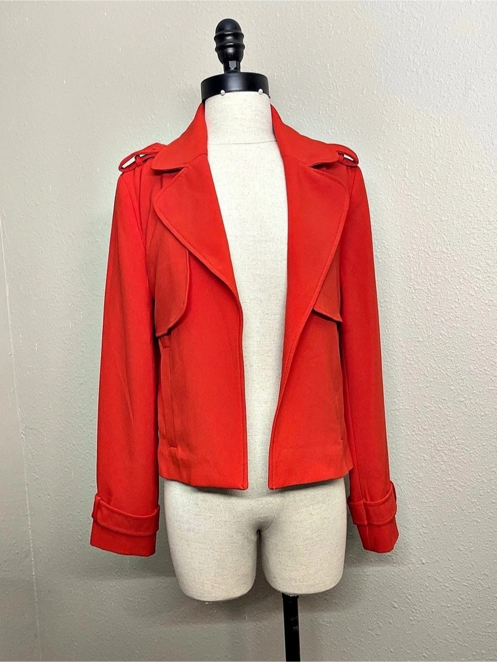 ZARA Basic Red Cropped Trench Jacket Red Size Medium